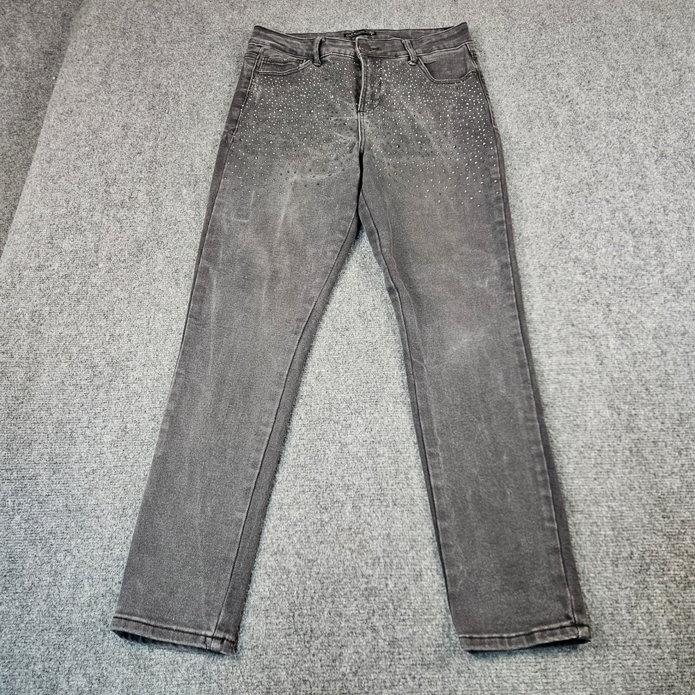 One 5 One Rhinestone Embellished Skinny Jeans Black Faded Stretch Size 10/30